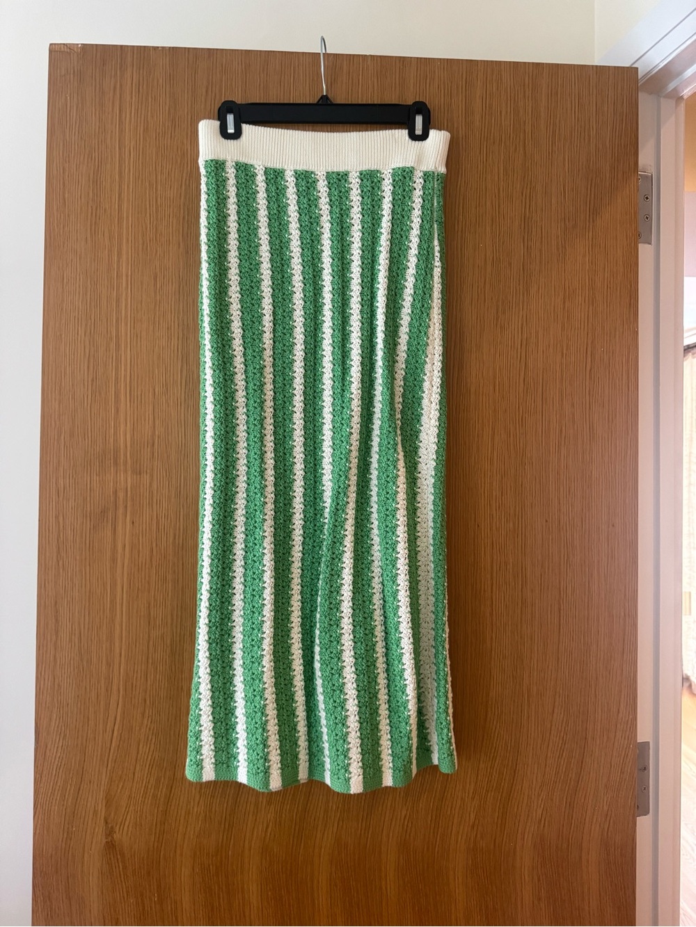 Green and White Striped Knit Skirt